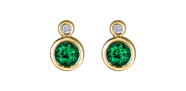 10K Yellow Gold Emerald and 0.01cttw Diamond Earrings