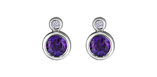 10K White Gold Amethyst and 0.01cttw Diamond Earrings