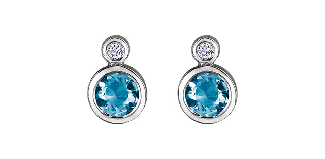 10K White Gold Blue Topaz and 0.01cttw Diamond Earrings