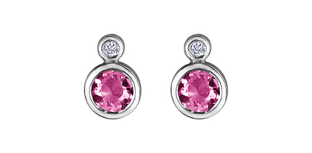 Pendientes de oro blanco de 10 quilates con turmalina rosa y diamantes de 0,01 quilates