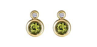 Aretes de oro amarillo de 10 quilates con peridoto y diamantes de 0,01 quilates