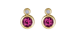 Aretes de oro amarillo de 10 quilates con rubíes y diamantes de 0,01 quilates