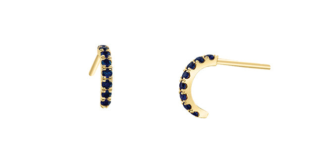 10K Yellow Gold Sapphire &amp; Diamond Half Hoop Earrings