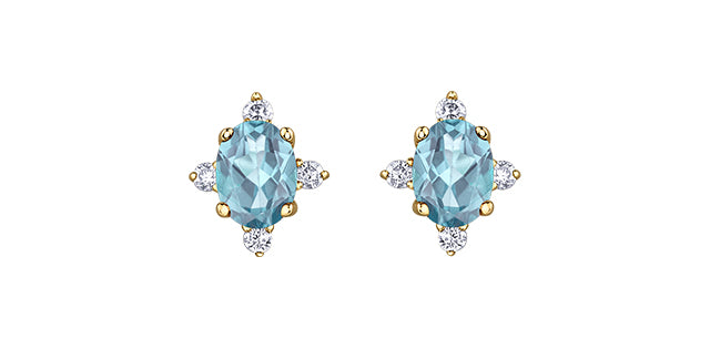 10K Yellow Gold Aquamarine and Diamond Earrings