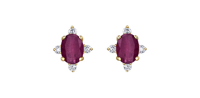 10K Yellow Gold Ruby &amp; Diamond Earring