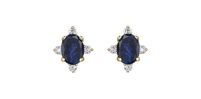10K Yellow Gold Sapphire and Diamond Earrings