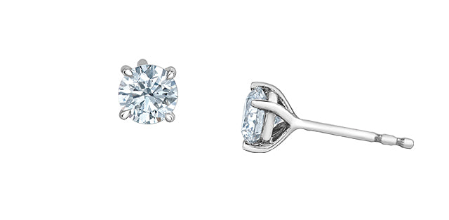 14K White Gold Lab Grown Round Brilliant Cut Diamond Solitaire Claw Set Style Earrings