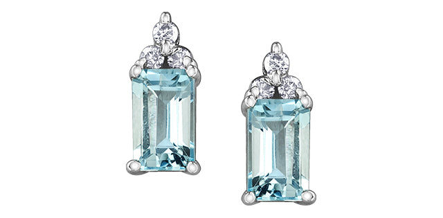 10K White Gold Aquamarine and Diamond Earrings