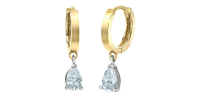 14K Yellow Gold 1.00cttw Lab Grown Pear Cut Diamond Dangle Huggie / Hoop Earrings