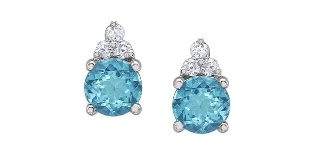 10K White Blue Topaz &amp; Diamond Earring