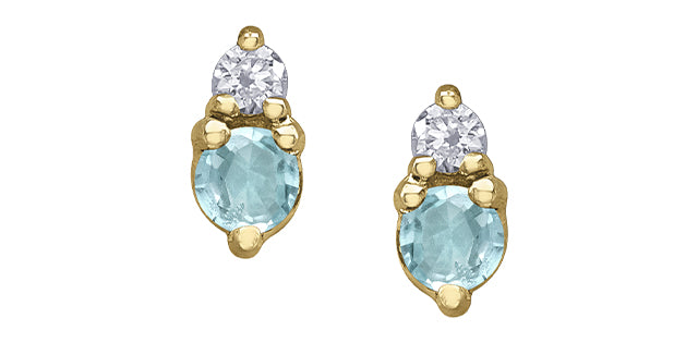 10K Yellow Gold Aquamarine and Diamond Earrings