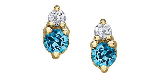 10K Yellow Gold Blue Topaz and 0.01cttw Diamond Earrings