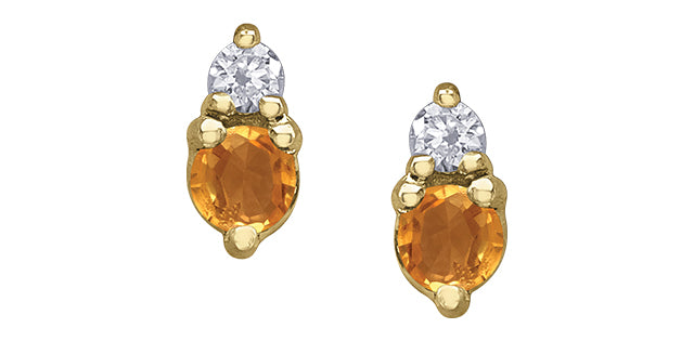 10K Yellow Gold Citrine and 0.01cttw Diamond Earrings