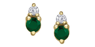 10K Yellow Gold Emerald and Diamond Earrings
