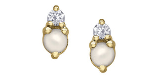 10K Yellow Gold Pearl and Diamond Earrings