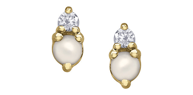 10K Yellow Gold Pearl and Diamond Earrings