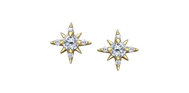 14K Yellow Gold 0.16cttw Canadian Diamond Star Earrings