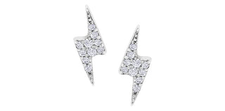 Aretes de diamantes con forma de rayo de talla brillante redonda de 0,07 quilates en oro blanco de 10 quilates