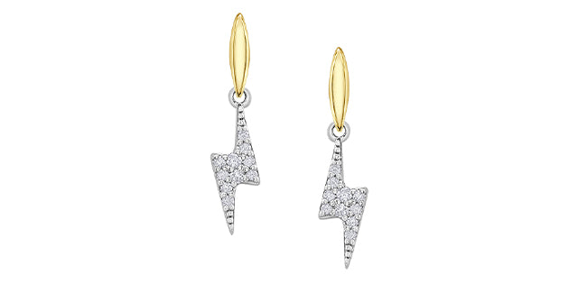 10K White &amp; Yellow Gold 0.07cttw Diamond Lightning Bolt Earrings