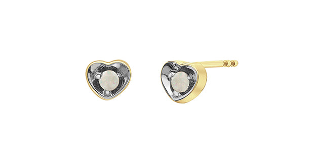 10K Yellow Gold Opal Heart Stud Earrings