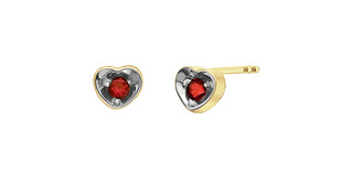 10K Yellow Gold Garnet Heart Stud Earrings