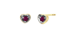 Aretes con forma de corazón de rubí en oro amarillo de 10 quilates