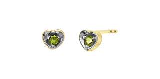 Aretes con forma de corazón de peridoto en oro amarillo de 10 quilates
