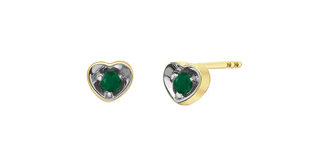 10K Yellow Gold Emerald Heart Stud Earrings