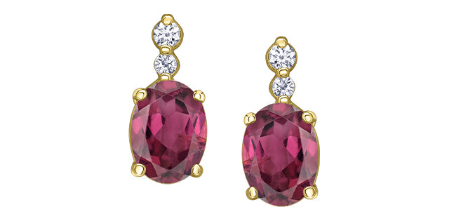 10K Yellow Gold Oval Cut Rhodolite Garnet and Diamond Earrings