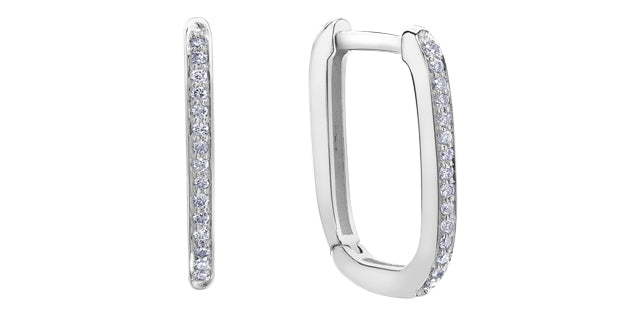 10K White Gold 0.15 cttw Diamond Square Hoop Earrings