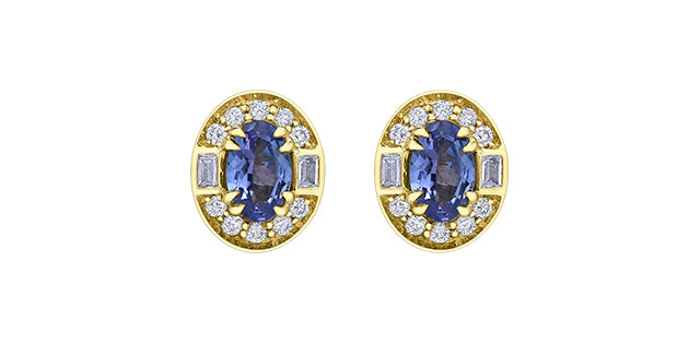 10K Yellow Gold Tanzanite, White Sapphire &amp; Diamond Earrings