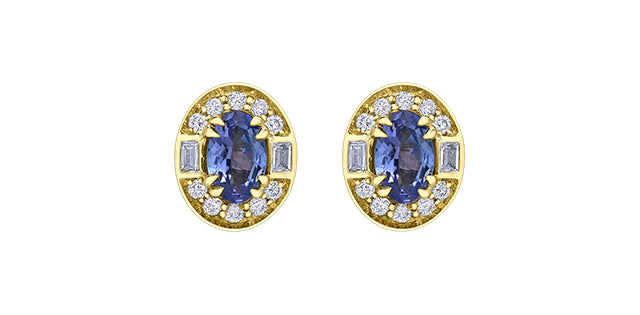 10K Yellow Gold Tanzanite , White sapphire and Diamond Earrings