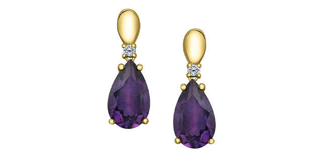 10K Yellow Gold Amethyst and Canadian Diamond Earrings