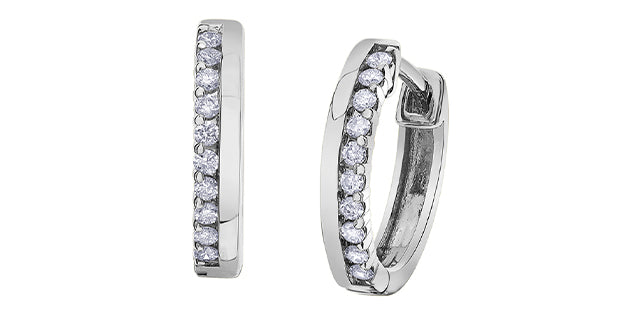 10K White Gold 0.15cttw Diamond Hoop / Huggie Earrings