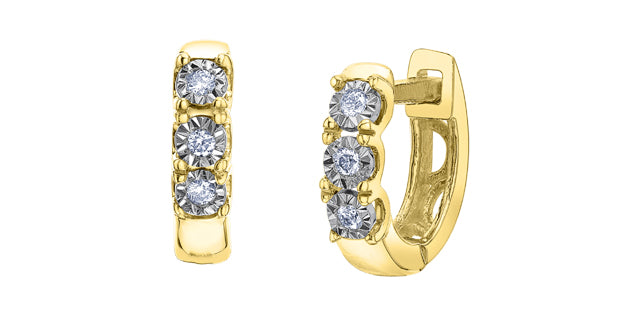 10K Yellow Gold 0.06cttw Diamond Hoop / Huggie Earrings