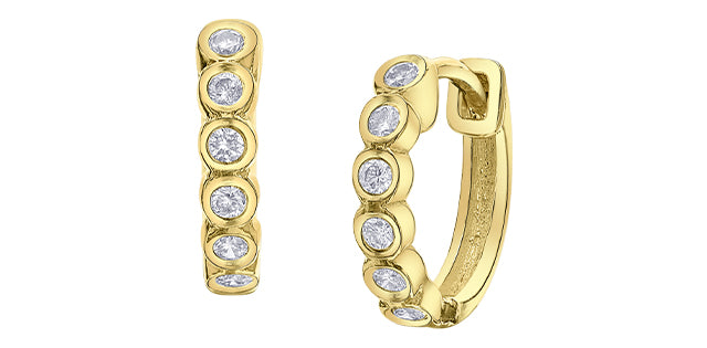 10K Yellow Gold 0.07cttw Diamond Hoop Earrings