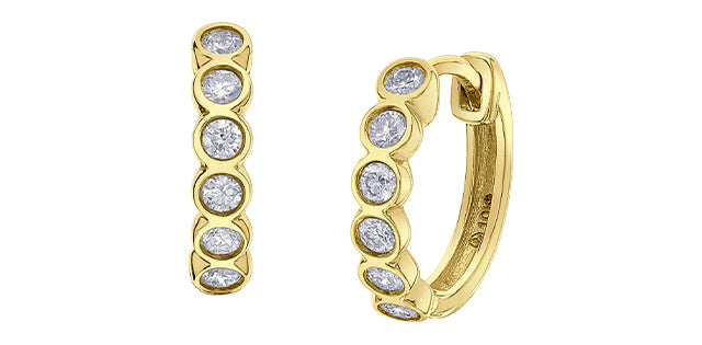 10K Yellow Gold 0.15cttw Diamond Hoop / Huggie Earrings