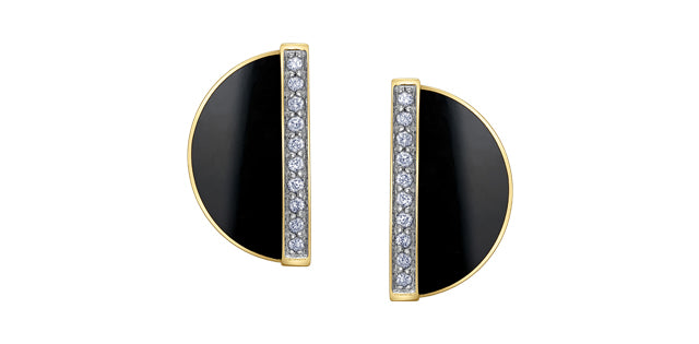 10K Yellow Gold Onyx and Diamond Earrings