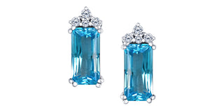 Tracking -14K White Gold Blue Topaz Radiant and Canadian Diamond Earring