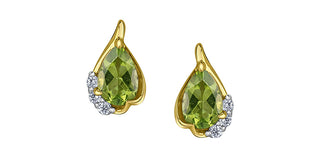 10K Yellow Gold Peridot and 0.06 cttw Diamond Stud Earrings