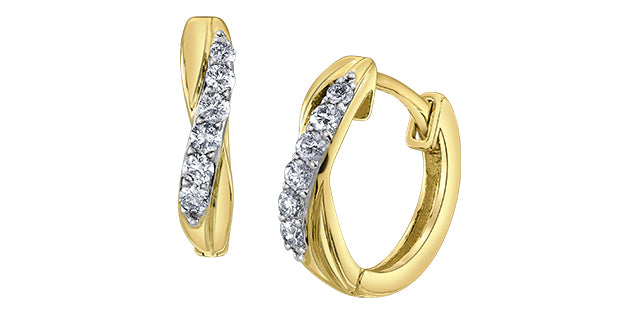 10K Yellow Gold 0.10cttw Diamond Hoop Earrings