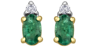 10K Yellow Gold Emerald & Diamond Earring