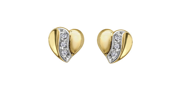 Aretes en forma de corazón con diamantes de 0,04 quilates en oro amarillo de 10 quilates