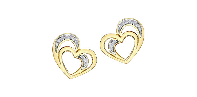 Aretes en forma de corazón con diamantes de 0,12 quilates en oro amarillo de 10 quilates