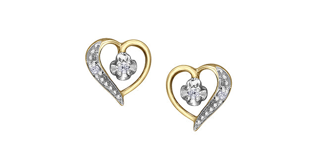 Aretes en forma de corazón con diamantes de 0,03 quilates en oro amarillo de 10 quilates