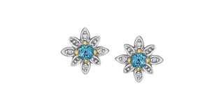 10K Yellow Gold Blue Topaz and Diamond Stud Earrings