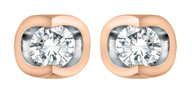 10K White and Rose Gold Diamond Solitaire Earrings 0.06cttw