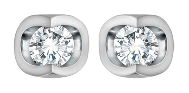 Pendientes solitarios de diamantes en oro blanco de 10 quilates, 0,06 quilates