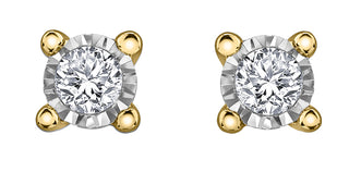 Pendientes solitarios de diamantes en engaste de ilusión de oro amarillo de 10 quilates, 0,04 quilates