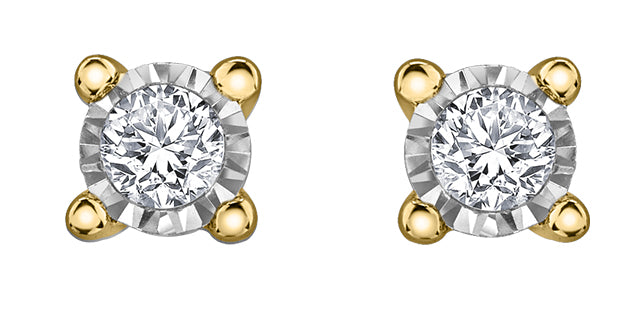 10K Yellow Gold Illusion Set Diamond Solitaire Earrings 0.04cttw